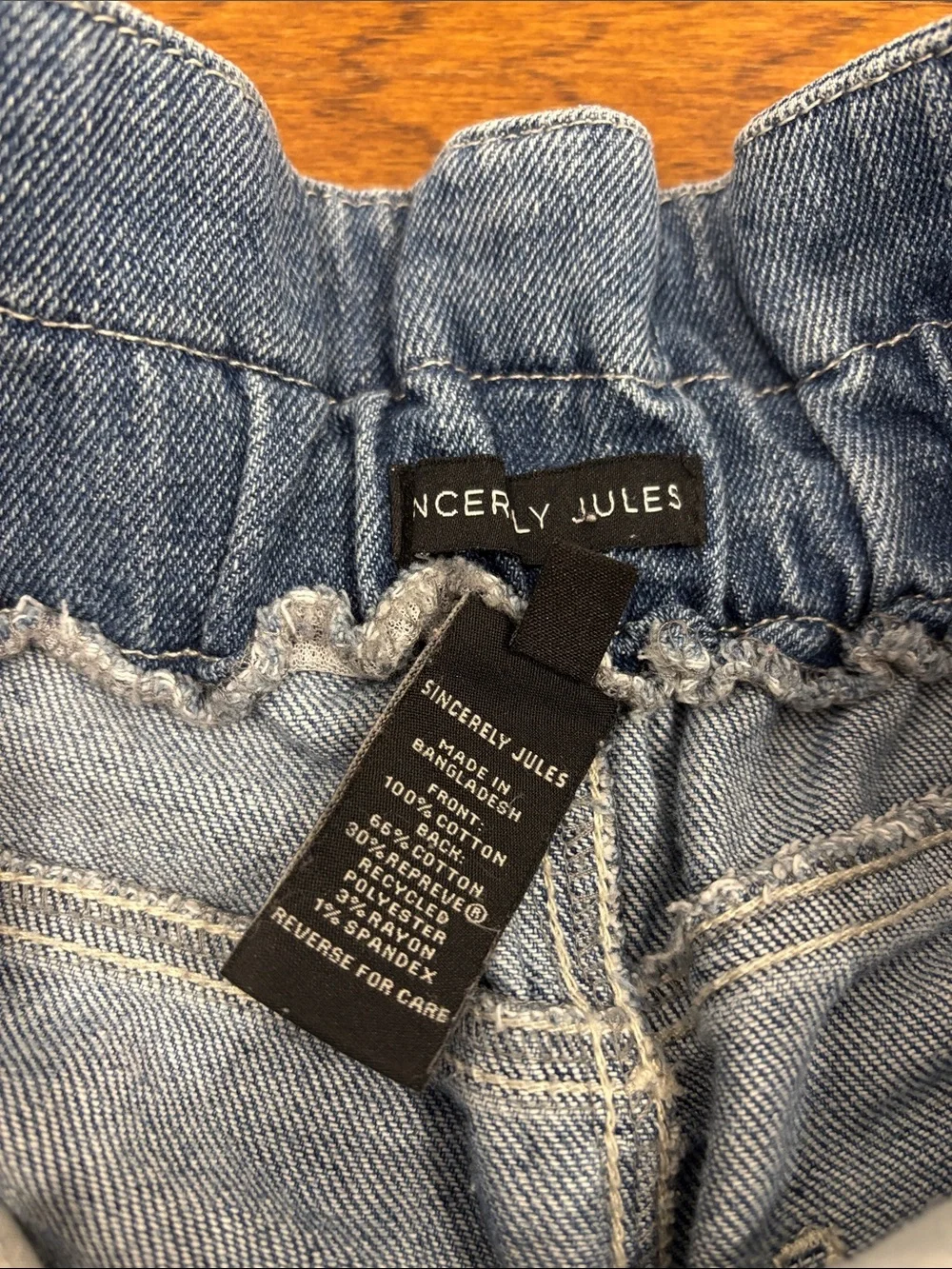 Sincerely Jules Medium Blue Paperbag Waist Denim Shorts